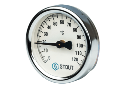Термометр биметалл. 1/2", 100мм,(0-120*С),  гильза 100 мм Stout наклад.